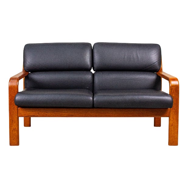 Vintage Teak and Leather 2-Seater Sofa from Olsen & Laursen, 1980s For Sale