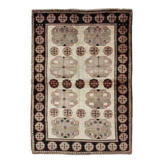 Persian Gabbeh Vintage Rug With Blossom Medallions in Brown, Ivory, Taupe, Green and Black For Sale