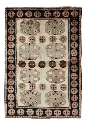 Persian Gabbeh Vintage Rug With Blossom Medallions in Brown, Ivory, Taupe, Green and Black