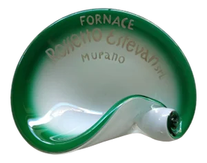 Vintage Advertising Green & White Murano Art Glass Bowl
