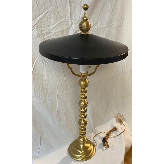Vintage Brass Black and Gold Lamp With Metal Shade For Sale - Image 4 of 11