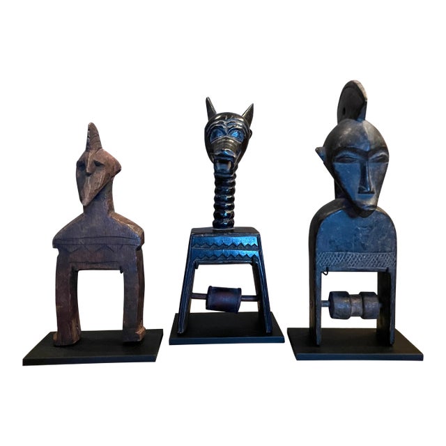 Mounted African Weaving Heddles- a Set of 3 For Sale