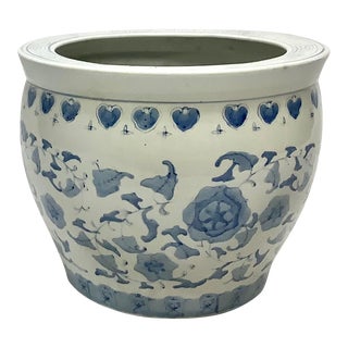 Vintage Chinese Blue and White Porcelain Planter For Sale