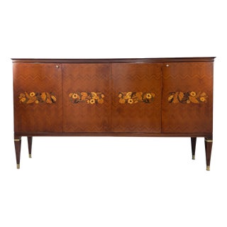Mid-Century Italian Sideboard with Floral Marquetry by Paolo Buffa, 1950s For Sale