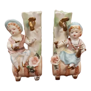 Pair of Vintage 1960's Ucagco Ceramic Figural Spill Vases Made in Japan