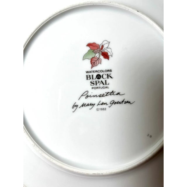 1980s 1980s Block Spal Poinsettia Salad Plates - Set of 2, Watercolors, Red Poinsettia by Goertzen, Green Trim For Sale - Image 5 of 6