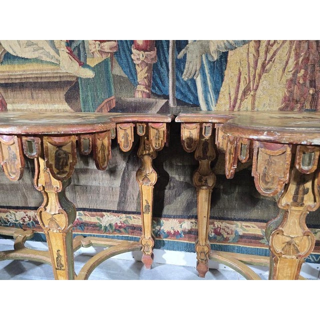 Venetian Polychrome and Giltwood Consoles in the style of Lacca Povera, 1790, Set of 2 For Sale - Image 12 of 18