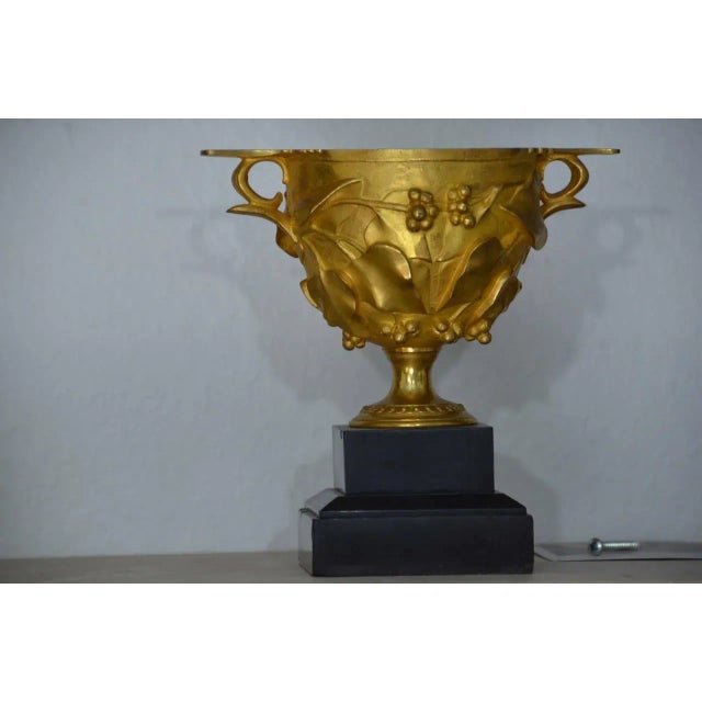 19th Century Circa 1830 Pompeii Inspired Decorated Urns of Gilt Bronze-Vine Leaves on Stone Bases- A Pair For Sale - Image 5 of 9