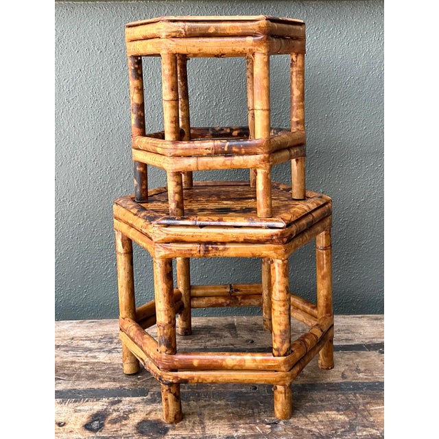 Vintage Hexagonal Bamboo Orchid Pedestals - Set of 2 For Sale In West Palm - Image 6 of 12