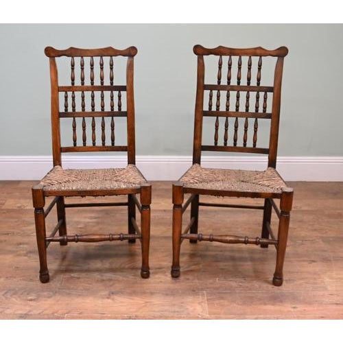 Country Spindle Back Dining Chairs with Rush Seats, Set of 4 For Sale - Image 4 of 11