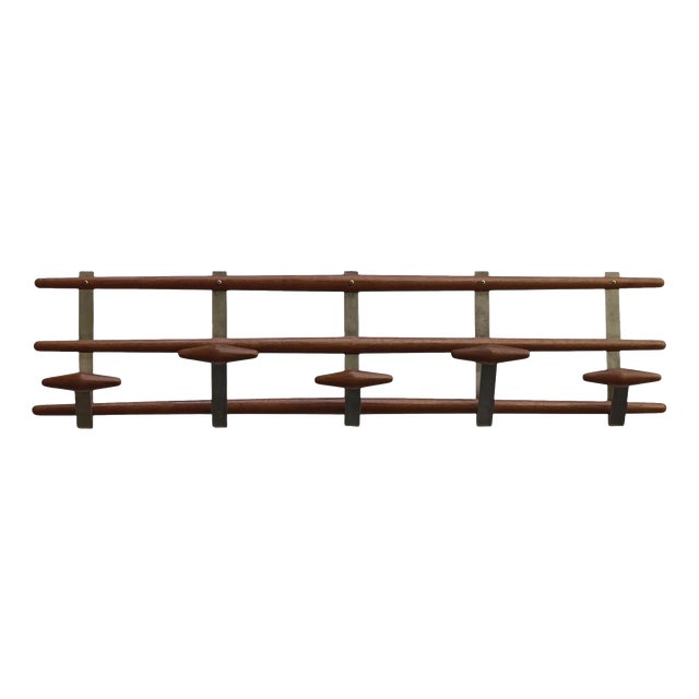 Wood and Chrome-Plated Metal Wall Coat Rack, Italy, 1960s For Sale