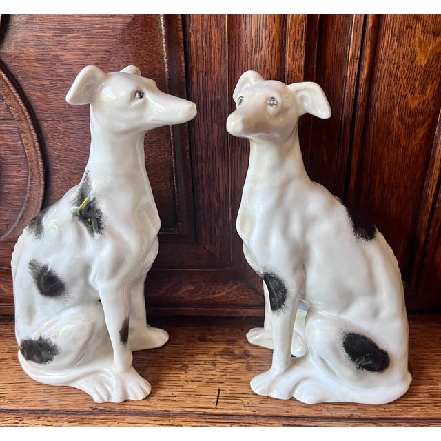 Maitland - Smith Vintage Maitland-Smith Hand-Painted Porcelain Whippet Figurines - A Pair For Sale - Image 4 of 18