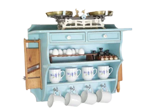Country Kitchen Shelf in Light Blue Spruce, Former Czechoslovakia, 1920s, Set of 14