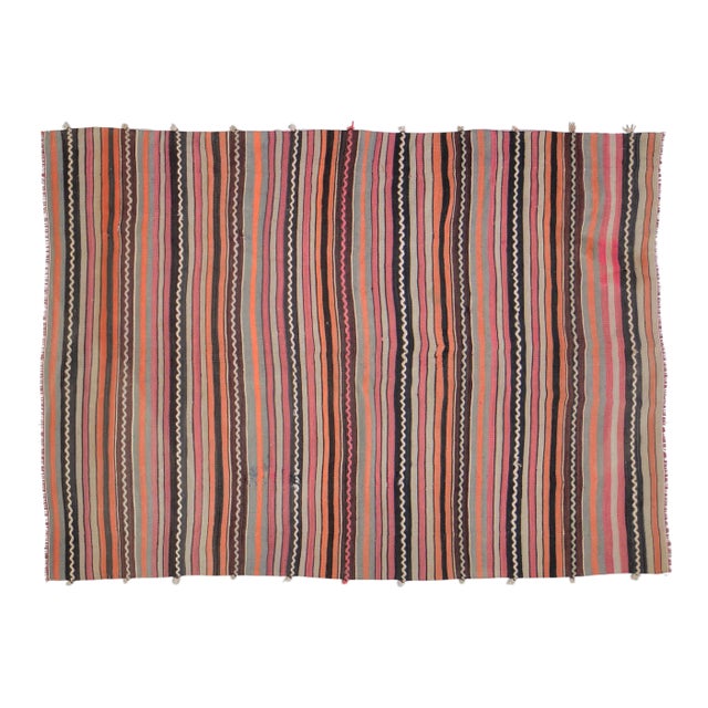 Vintage Turkish Anatolian Hand Made Organic Wool Natural Color Dowry Kilim,4'8"x6'6" For Sale