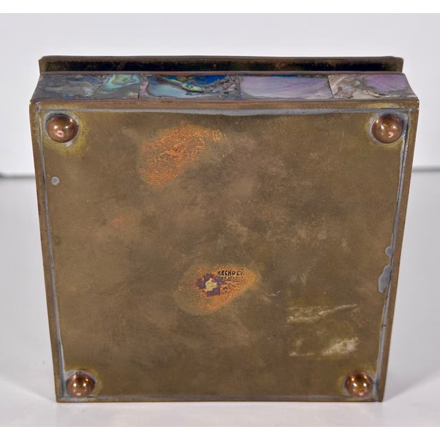 Brass 1950s Abalone Shell Rosewood Lined Box For Sale - Image 8 of 13