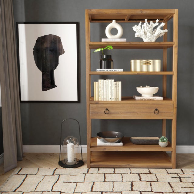 Transitional Lark Natural Wood Etagere, Light Brown For Sale - Image 3 of 7