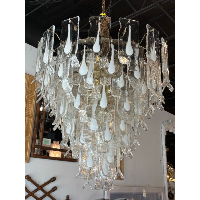 Vintage Murano Mazzega Chandelier by Carlo Nason, Brass & Glass, Italy, 1960s For Sale In West Palm - Image 6 of 12