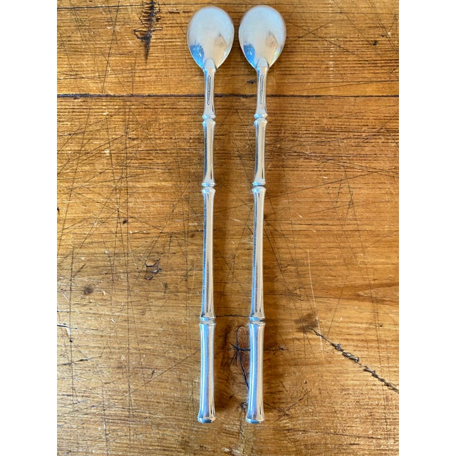 Chinoiserie Vintage Tiffany & Co. Bamboo Sterling Silver Iced Tea Spoons- Set of 2 For Sale - Image 3 of 7