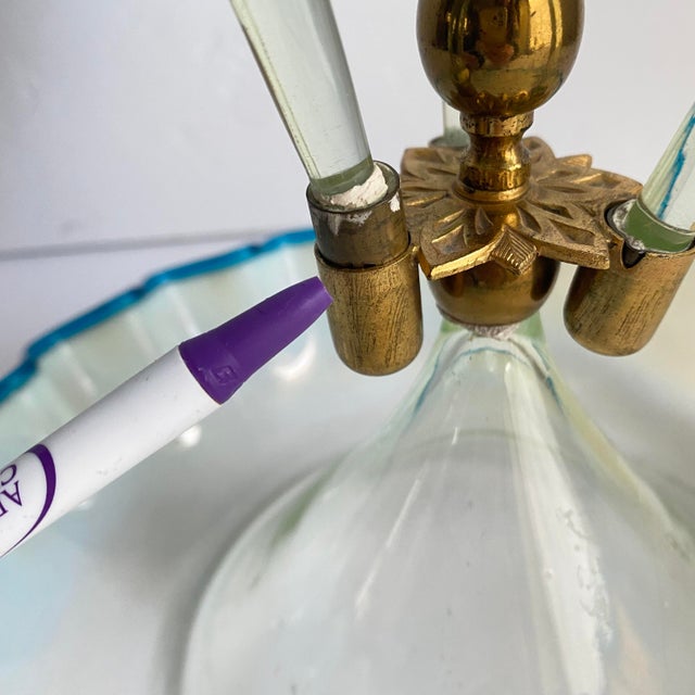 Victorian Epergne Blue Vaseline Glass Antique Ruffle Art Glass Vase For Sale - Image 10 of 12