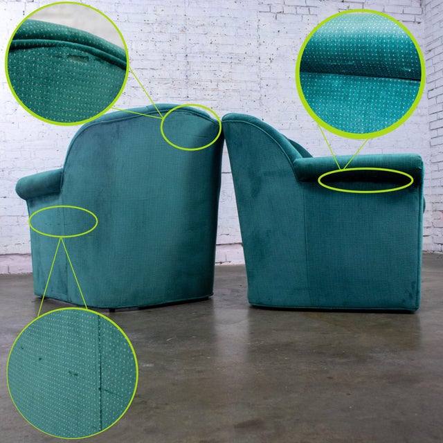 1980’s Art Deco Revival Hollywood Regency Channeled Fan Back Club Chairs W/Teal Chenille Fabric by Perfection Furniture, a Pair For Sale - Image 17 of 18