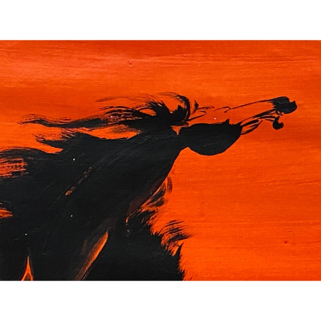 Asian Oil Paint Canvas Art Black Artistic Racing Horse Wall Decor Painting For Sale - Image 3 of 5