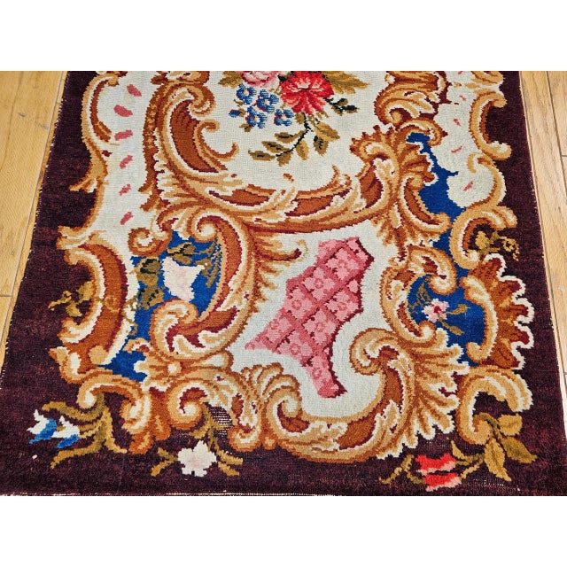 Brown Vintage French Savonnerie Rug, Hand-Knotted Wool, Floral Pattern, Chocolate Brown & Ivory, 4’ X 7' For Sale - Image 8 of 13