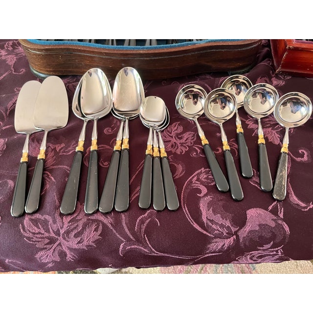 Late 20th Century Late 20th Century Yamazaki 177 Piece Stainless Steel Gold Accent Flatware Set For Sale - Image 5 of 11