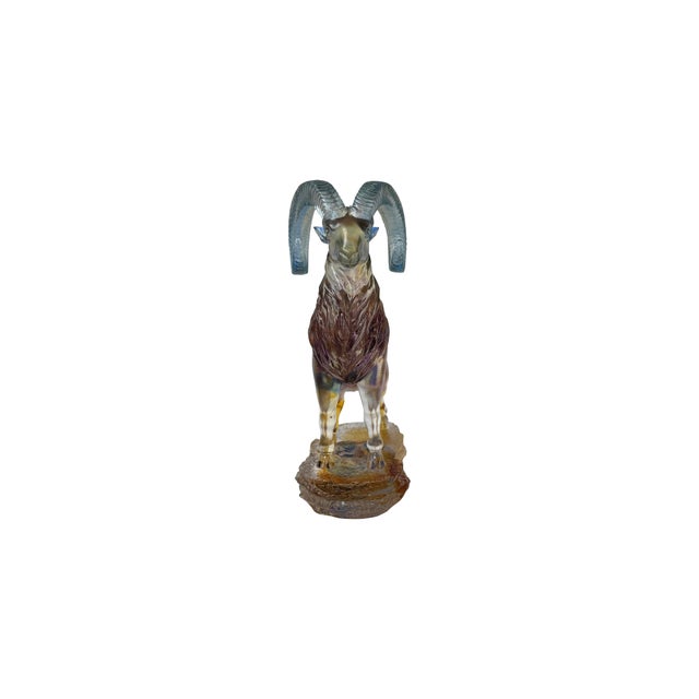 Crystal Glass Ram Standing on Rock Mix Color Art Figure For Sale In San Francisco - Image 6 of 11