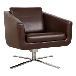 Pavo Leather Chrome Armchair in Brown with Manual Reclining Function by FSM For Sale