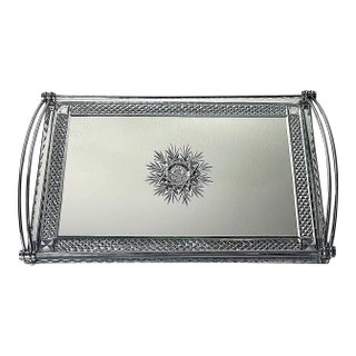 Art Deco French Nickel-Plated Metal Tray With Cut and Etched Mirror Surface For Sale