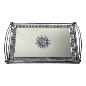 Art Deco French Nickel-Plated Metal Tray With Cut and Etched Mirror Surface