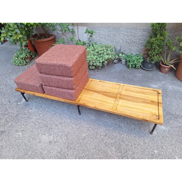 Brown Large Francesco Giuseppe Series Bench with Brick Bouclé Seat by Luigi Caccia Dominioni for Azucena, 1950s For Sale - Image 8 of 16