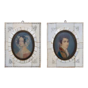 A Pair of Victorian Bone Miniature Paintings