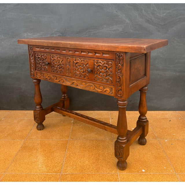 Spanish Renaissance Low Console Table with Carved Front, 1920s For Sale - Image 4 of 11