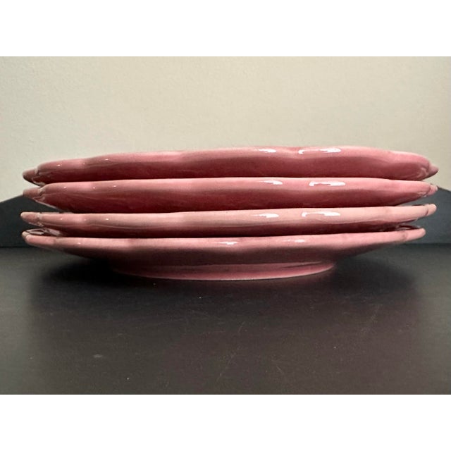 Victorian Vintage 1980s Bordallo Pinheiro “Ingrid Pink” Floral Embossed Plates- Set of 4 For Sale - Image 3 of 11