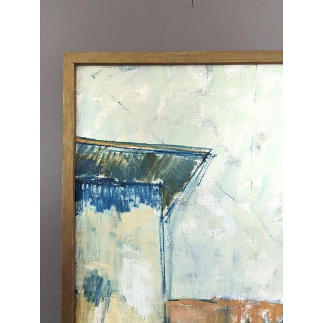 Mid-Century Modern "Rustic Houses" Vintage Swedish Landscape Oil Painting, Framed For Sale - Image 6 of 12