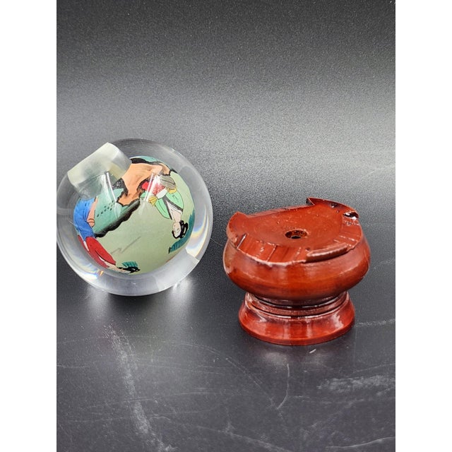 Wood Vintage Chinese Reverse-Painted Globe With Rotating Stand For Sale - Image 7 of 18