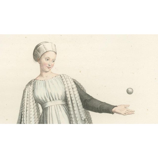 Mid 19th Century Camille Bonnard, Medieval Tennis Costume Study, Hand-Colored Lithograph, 1845 For Sale - Image 5 of 10