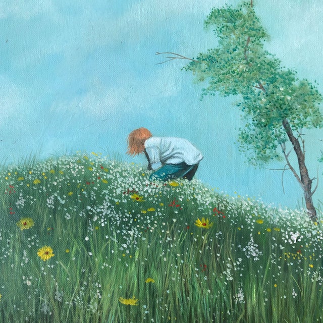 Figurative Original Vintage Richard Smith Landscape Painting With Girl in Dailey Field For Sale - Image 3 of 6