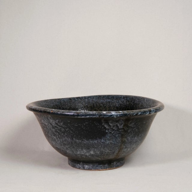 Vintage Wabi Sabi Large Blue Glazed Studio Ceramic Planter For Sale - Image 4 of 12