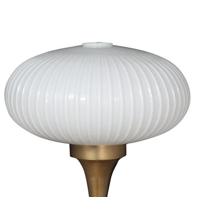 Metal 1980s Brass Tulip Base Table Lamps With Opalescent Ribbed Art Glass Shade - a Pair For Sale - Image 7 of 7