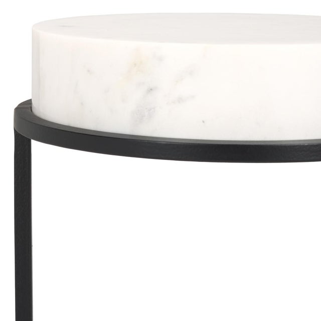 Spritely Home Jennibelle Round Marble Drink Table in Black with White Marble Top For Sale - Image 4 of 8