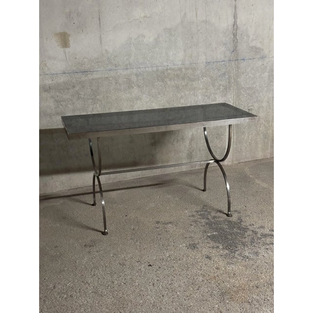 Modern Modernist Brushed Steel and Smoked Glass Console in the style of Maria Pergay, 1970 For Sale - Image 3 of 7