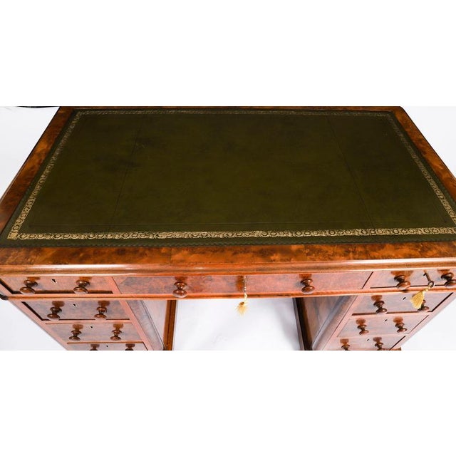 Antique Victorian Burr Walnut Twin Pedestal Desk, 1860s For Sale - Image 3 of 18