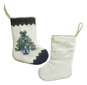 Chinoiserie Tree Needlepoint Stocking, Large