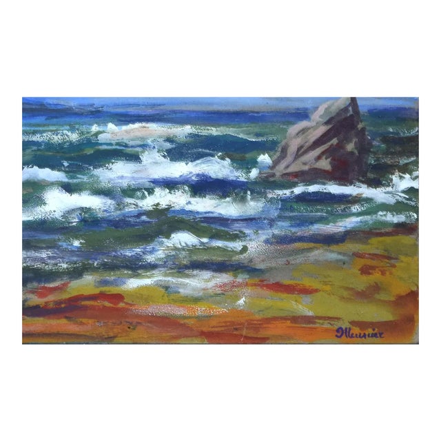 Marine - Original Tempera on Cardboard by Jacques Meunier - Mid 20th century 1950s For Sale