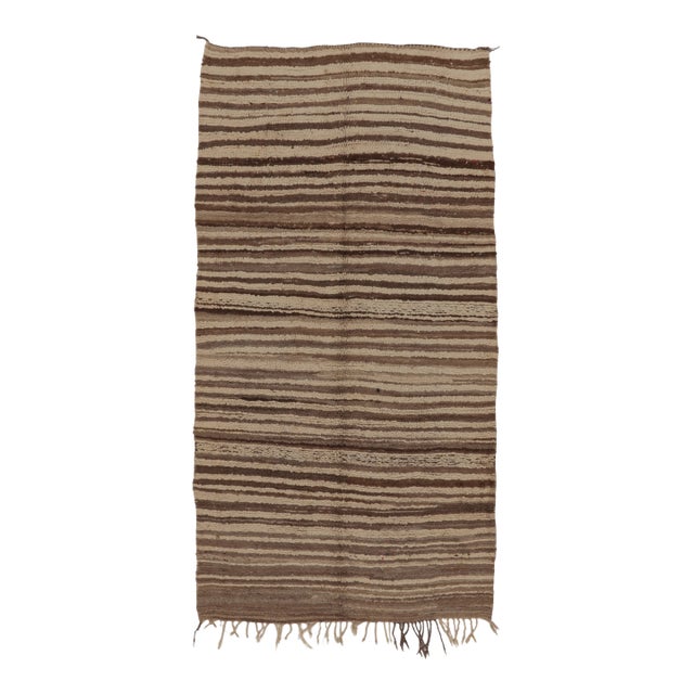 Vintage Moroccan Rug in Ivory and Mocha With Striped Patterns - Rug & Kilim For Sale