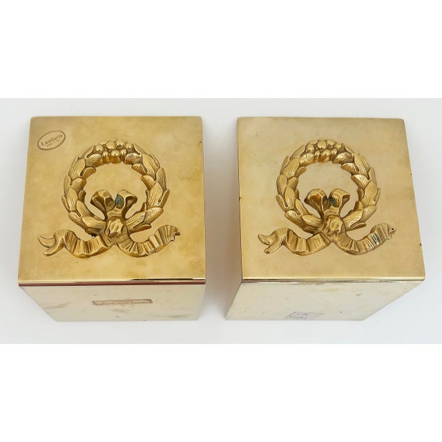 Metal Italian Laudarte Srl Gilt Bronze Wreath Bookends by Giovanni Malerba, Pair For Sale - Image 7 of 9