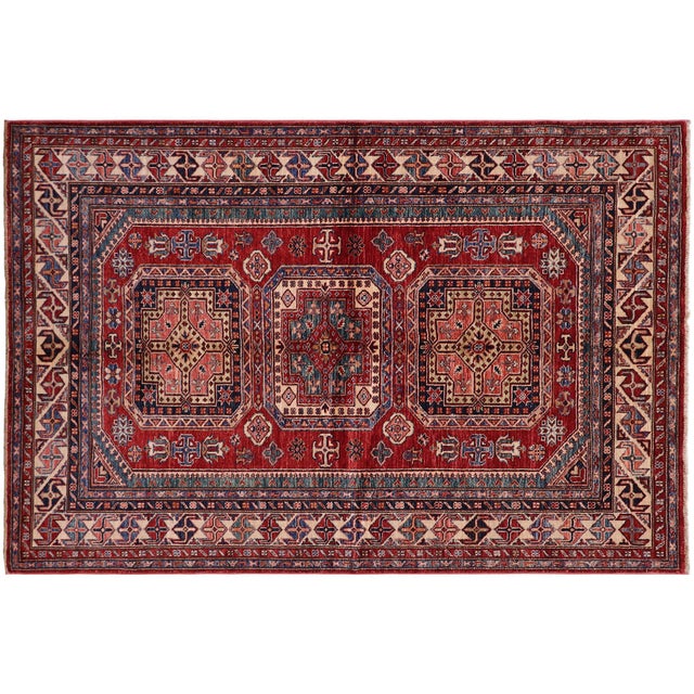 Beige Tribal Super Kazak Red/Beige Wool Rug - 4'10'' X 6'6'' For Sale - Image 8 of 10