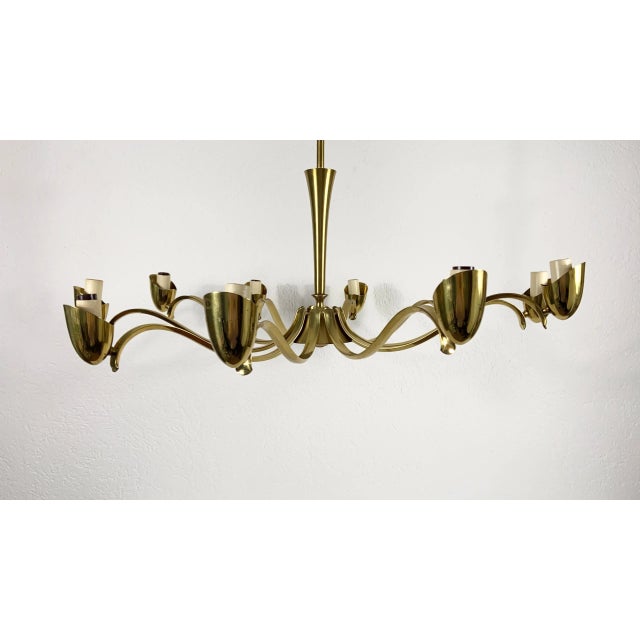 Stilnovo Stilnovo Mid-Century Modern Italian Brass and Glass Chandelier, 1960s For Sale - Image 4 of 13
